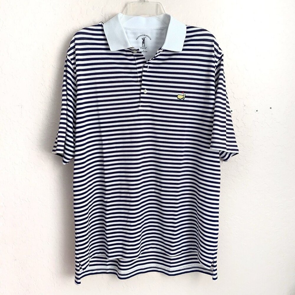 Fairway Greene Polo Mens Large Augusta National Masters Golf White Blue Stripe